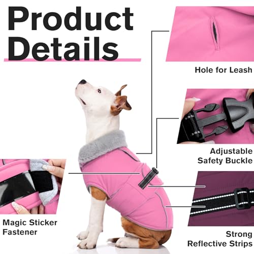 Lelepet Dog Coats for Small Dogs Waterproof Dog Jacket with Adjustable Fit - color: Pink, size: S