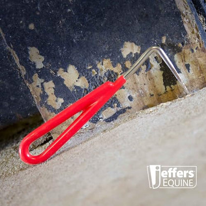 Jeffers Equine Horse Hoof Pick with Red Coated Handle for Horses, Ponies, and Miniatures – Durable Grooming Tool for Hoof Cleaning, Tack Box, Barn, Stable, Travel, Farm Use – 5.5 Inch