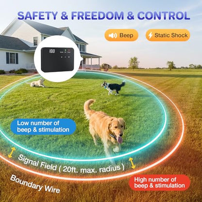 Electric Dog Fence System for 2 Dogs,Wired Pet Containment System | 2 Water Resistant Collar Receiver,Underground/Aboveground,with Adjustable Static/Tone Correction for Small Medium Large Dogs