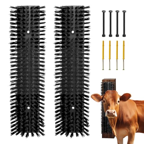 Livestock Scratch Brush With 8 Screws，Animal Back Scratching Brush for Cow,Cattle,Sheep, Horses,Pigs，Massage Grooming Tool (Black, 2pcs) - color: Black, size: 2pcs