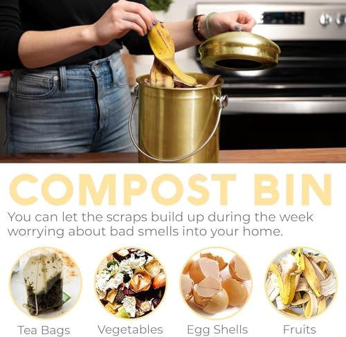 Epica Kitchen Compost Bin for Kicthen Countertops, 1.3 Galllon - Gold - color: Gold