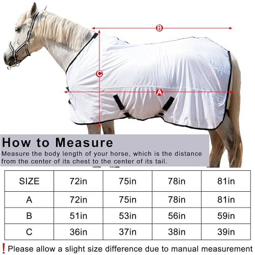 Horse Fly Sheet Lining, Mesh Equine Sheets Fly Rug, UV Protection | Breathable Mesh Fly Sheets for Horse, Equine Summer Sheets, Bug Mosquito FlySheet for Stable, Pasture, Barn (81", White) - size: 81 Inch