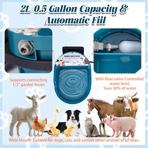 Heated Dog Water Bowl, Auto Filling, 45W, 2L, 55" Chew-Resistant Cord | Float Valve Controlled-Self Filling, Outdoor Water Stays Unfrozen In Winter, Heated Pet Water Dish for Bird Cats Chicken