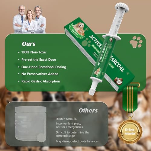 Activated Charcoal for Dogs Cats,Pet Poison Emergency Kit, Toxin Absorber with High-Activity Charcoal & Kaolin, Supports Digestive from Chocolate/Grapes/Onions, Using for Home, Travel 30ml - size: 30ml