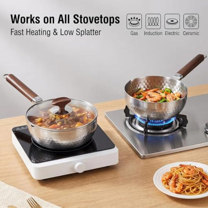 GREATLINK 18/8 Stainless Steel Small Saucepan with Lid and Pour Spouts