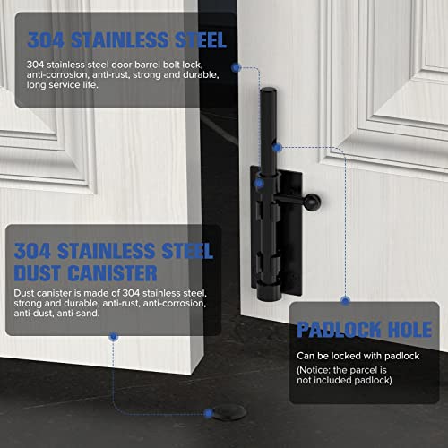 6.3 Inch Barrel Bolt Latch, Sliding Bolt Gate Lock, Black - color: Black-1Pc, size: 6 Inch
