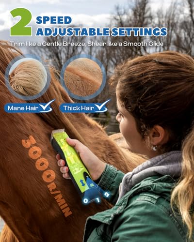 Cordless Horse Clippers, 2-Speed & Ultra-Quiet <50dB
