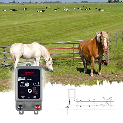 Electric Fence Energizer 40 Acre 10 Miles 2 in 1 Powered by Battery or AC Outlet 12000V 2J Pulse Electric