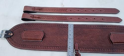 Western Horse Floral Tooled Leather Rear Flank Saddle Roper Back Cinch with Billets (Tan)