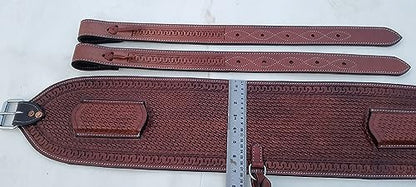Western Horse Floral Tooled Leather Rear Flank Saddle Roper Back Cinch with Billets (Tan)