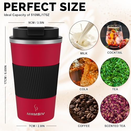 MOMSIV 17oz Travel Coffee Mug, Insulated Coffee Cup with Leakproof Lid - color: B-Dark Red-17oz