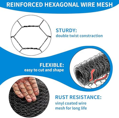 24'' x 50' Black Chicken Wire Fencing, 1 inch Chicken Wire and 19 Gauge Poultry Netting, Garden Mesh Fence Roll for Floral Arrangements,Crafts, Farm,Livestock,Pet Protection - size: 19 gauge 24'' x 50'