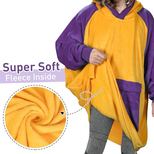 Catalonia Oversized Blanket Hoodie, Wearable Fleece Blanket Sweatshirt - color: Purple and Gold Sports