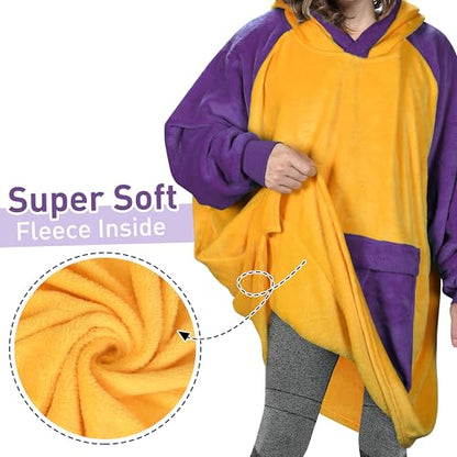 Catalonia Oversized Blanket Hoodie, Wearable Fleece Blanket Sweatshirt - color: Purple and Gold Sports