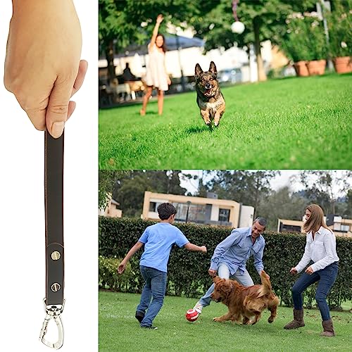 Short Dog Leash Leather Lead Short Dog Rope 14 inch Leather Leash 360 ° Heavy Duty Metal Clip Soft Strong Light for Medium and Large Dogs Pet Training Walking