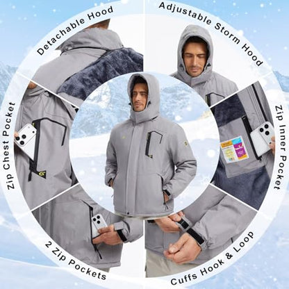 QPNGRP Mens Waterproof Ski Snowboard Jacket Winter Windproof Snow Coat - color: Cation Lightgray, size: 3X-Large