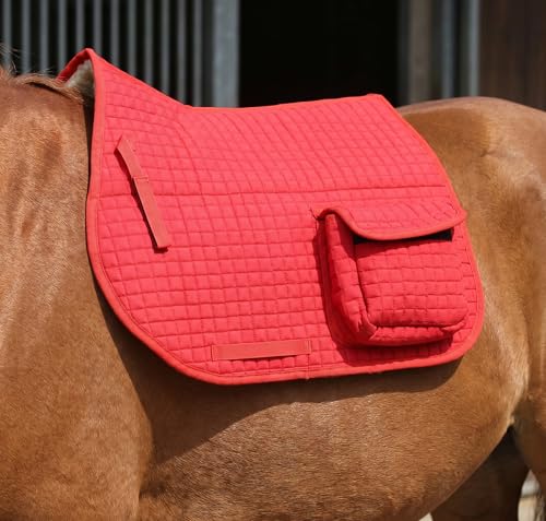 Horse English Quilted Faux Fur All-Purpose Saddle Pad Pockets 72152 - color: Red