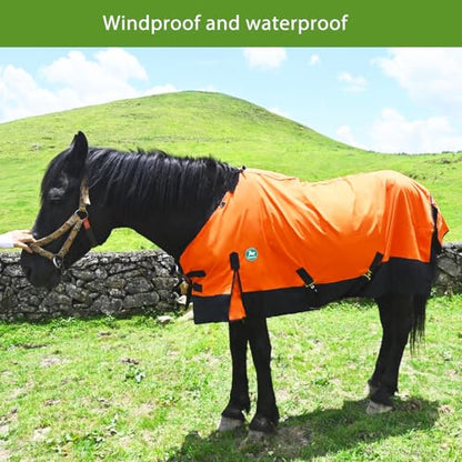 Adjustable Waterproof Horse Sheet | Horse Blankets for Real Horses|Perfect Rainy Day Protection(80", Orange)