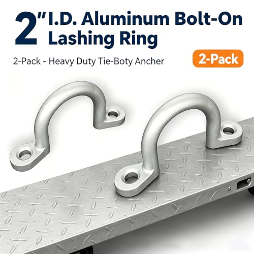 2" Aluminum Tie Down Ring for Horse Trailer Bolt-On (2 Pack) | 4" Hole-to-Hole, 7/16" Hole, 1/2" Thick, Cargo Utility Trailer, Lashing Rope Anchor, 2-Pack