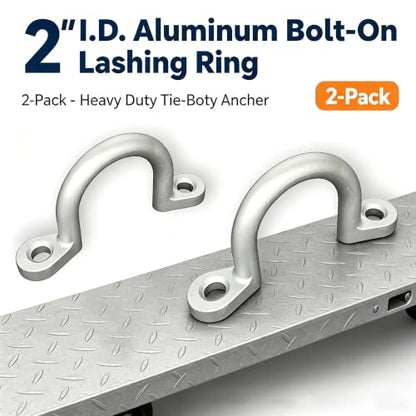 2" Aluminum Tie Down Ring for Horse Trailer Bolt-On (2 Pack) | 4" Hole-to-Hole, 7/16" Hole, 1/2" Thick, Cargo Utility Trailer, Lashing Rope Anchor, 2-Pack