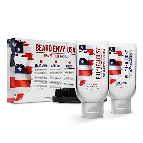 Billy Jealousy Beard Envy Facial Hair Refining Kit with Beard Wash Facial Hair Control and Boar Bristle Brush for Clean, Hydrated, Soft, Tamed Unruly Mane - style: USA Edition
