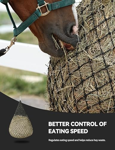 2-Pack 48’’ Length Hay Nets for Horses Slow Feed w/Drawstring Closure Hay Bags for Horses & Livestock-2.0" Black - size: 2.0"