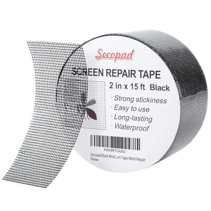 Secopad 2" x 180" (15FT) Screen Repair Tape, Screen Repair Kit, Black - color: Black, size: 2IN x 15FT