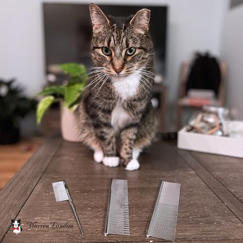 Warren London Cool Cat Greyhound Style Comb – 7.5" Professional Copper Cat Grooming Comb with Fine & Coarse Teeth, Rounded Pins for Detangling/Sensitive Skin, Deshedding & Dematting - style: Cool Cat Comb