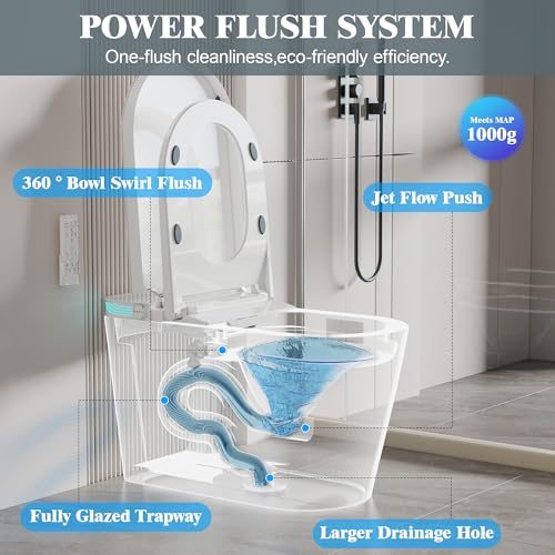 Smart Toilet with Bidet Built In Heated Seat Auto Flush Manual Seat&Lid | Warm Water Wash & Air Dry LED Display Tankless Electric One Piece Toilet for Bathroom with Siphon Dual Flush 0.8/1 GPF - color: Pearl White