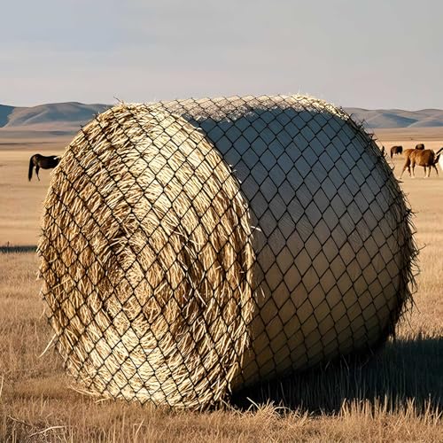 Large Round Bale Hay Net, Slow Feed Knotless Design Hay Net Feeder for Livestocks,Heavy Gauge Large Hay Net for Horses, Cattle, Sheep in Farms and Pastures, 1.75-inch Mesh (5×5ft) - color: 5×5 ft