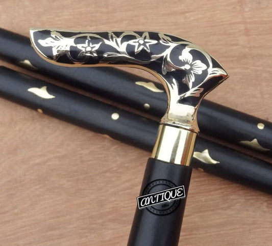 Brass Handle Victorian Telescope Foldable Wooden Walking Stick Cane Ideal Vintage Gift Men Women Father/Mother - style: Black Victorian