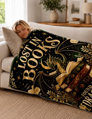 Fantasy Book Gifts，Book Dragon Blanket for Read Lovers 60 * 50 | Reading Gifts for Readers Bookish Librarian Bookworm Dragon Lovers, Fourth Wing Blanket Birthday Christmas Fantasy Gifts - color: Dargon Reading