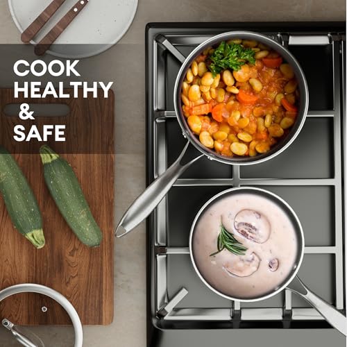 COOKER KING 1.5 Quart Stainless Steel Saucepan, Nonstick Sauce Pan, Ceramic Suce Pot with Tempered Glass Lid, Induction Pot Compatible with All Cooktops, Dishwasher & Oven Safe(PFAS/PFOA/PTFE Free) - size: 1.5 Quarts