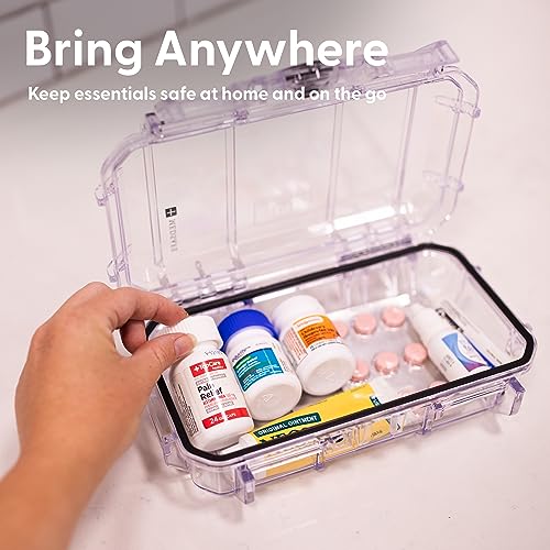 Evergreen X Seahorse 56 Medication Lock Box - Medium, First Aid Kit, Childproof, Empty Lockable Medicine Box to Store Medications, Diabetic Supplies, Needles. NO SUPPLIES INCLUDED (Clear + MedSafe) - color: Clear + MedSafe
