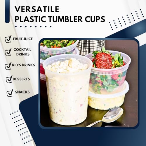 Green Direct Deli Containers with Lids, Disposable Plastic Lunch Combo 60 Sets, 20 8 oz. & 20 16 oz. & 20 32 oz. Clear Food Storage Containers Leakproof, Plastic Round Freezer Soup Containers for Food