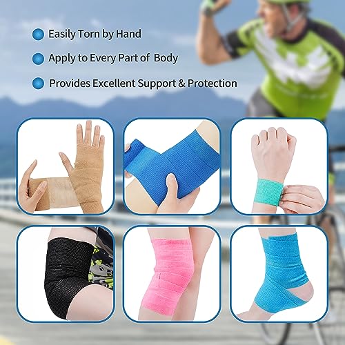 Self Adhesive Bandage Wrap - 4 Inch x 5 Yards, 12 Pack | Cohesive Tape for Sports Support & Vet Wrap for Dogs, Horses, Pets | Breathable & Painless Removal (Beige)