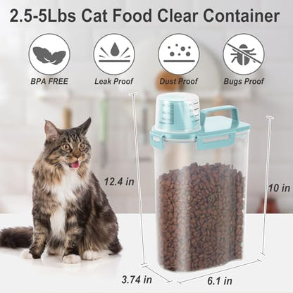 Dog Cat Food Storage Container with Cup (Light Blue, 2.5L (2 pack)) - color: Light Blue, size: 2.5L (2 pack)