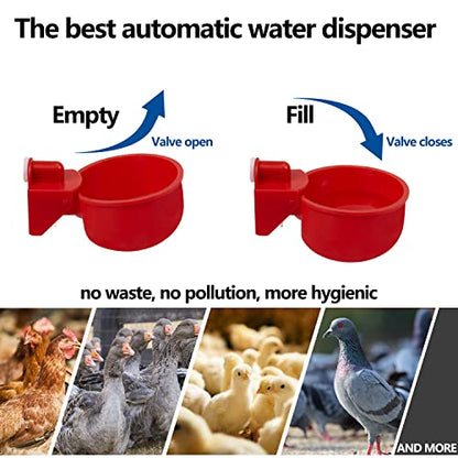 Chicken Waterer Cups 8 Pack Automatic Chicken Water Cups for Poultry LANARP Float Style Gravity Chicken Watering System, Water Feeder Kit, 5 Gallon with Mounting Hole Opener