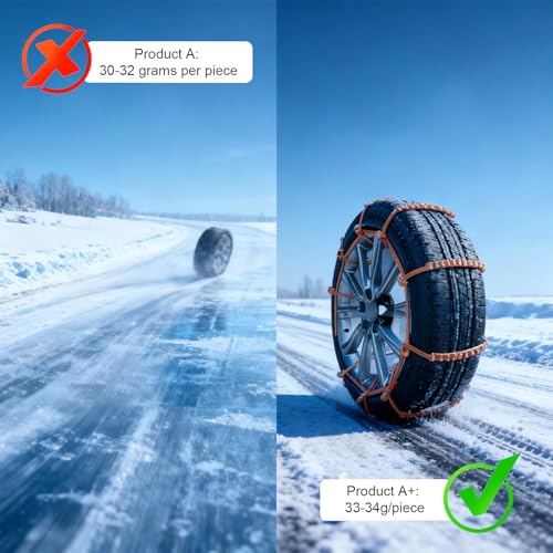 12 PCS Car Snow Tire Chains, Spiral Anti-skid Traction Straps, Portable Adjustable Zip Tie Tire Chain for Winter, Ice & Sand & Mud Emergency Accessory for Cars SUVs Trucks (Orange)