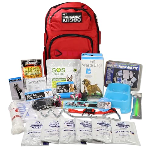 QK Dog Survival Kit - 72 Hour Pet Emergency Go Bag - Food, Water, Supplies | High Calorie Dog Food & Water w/bowl, Sanitation Supplies, Dog Toys, Pet Compatible First Aid Kit, Reflective Leash & Collar