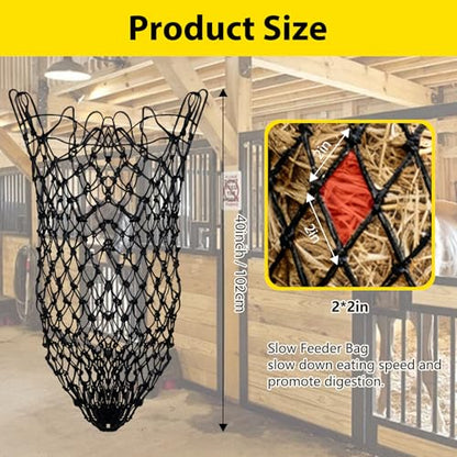 2 Pcs 40'' Hay Nets for Horses,Hanging Slow Feed Hay Bags,Black - color: Black