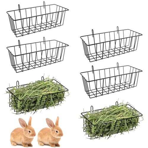 6 Pack Hay Feeder Rabbit with Hooks Heavy Duty, 9x4x3 Inch - color: Black