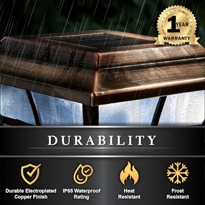 Classy Caps 4x4 Prestige Solar Post Cap - Fits 3.5"x3.5" and 4"x4" Deck & Fence Posts - Electroplated Copper - Warm/Cool Light Color Modes - SL079C - color: Copper