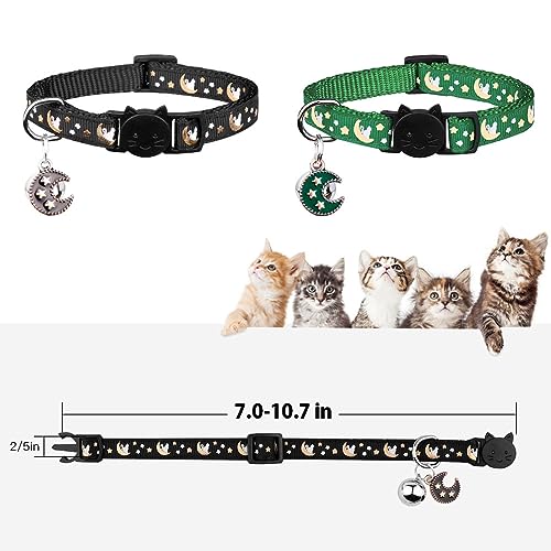 Baeuppit 2Pcs Breakaway Cats Collars Cat Collars for Boy & Girl Cats Adjustable Kitten Collars with Bell,Black+Emerald - color: Black+Emerald, size: 7.0-10.7''