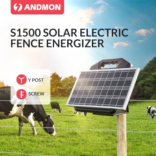 S1500 1.5 Joule Solar Electric Fence Energizer for Livestock, Horses, Cattle, Sheep - 50 Miles, 15W Solar Panel, Easy Installation - size: S1500