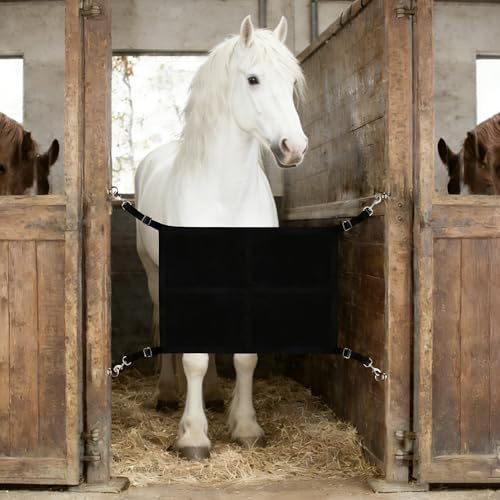 Stall Guard for Horse, 27"x19" Adjustable Nylon Horses Stall Guard with Straps & Snaps | Easy to Install in Stable and Barn - color: BLACK