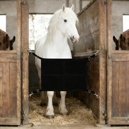 Stall Guard for Horse, 27"x19" Adjustable Nylon Horses Stall Guard with Straps & Snaps | Easy to Install in Stable and Barn - color: BLACK