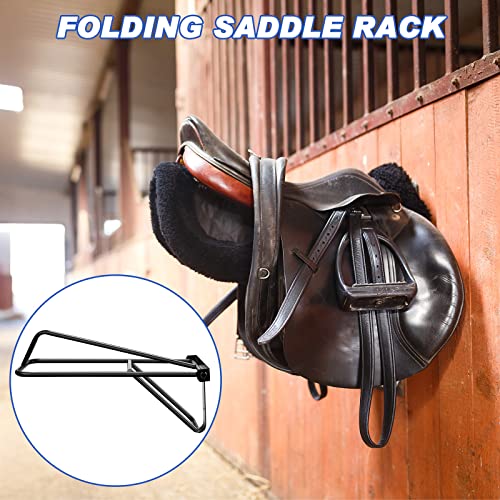 Dunzy 2 Pieces Portable Folding Saddle Rack Collapsible Saddle Storage Rack, Wall Mount Black Stand for Horse Trailer Western Saddles Horses Blanket Stall (Classic Style)
