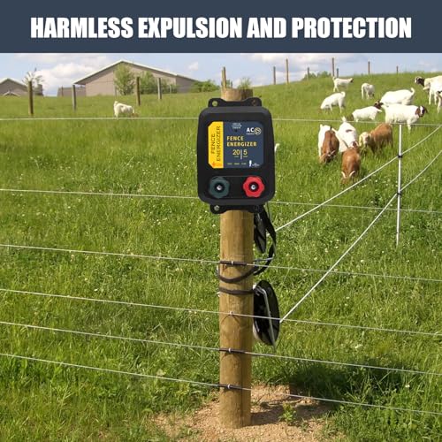 Electric Fence Energizer with Wire 5 Miles/ 20 Acres AC Powered 120 Volt, Plug-in Electric Fence Charger Output 1.2 Joule for Preventing Raccoons, Livestock, Squirrels - style: 5-Mile/ 20 Acres