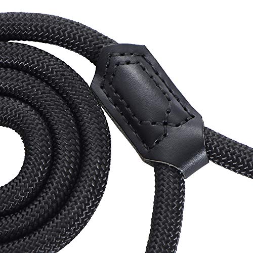 Mile High Life Dog Leash with Genuine Leather-Wrapped Ends/Handle, 4/5/6FT - color: Black, size: 48 Inch-1/2"
